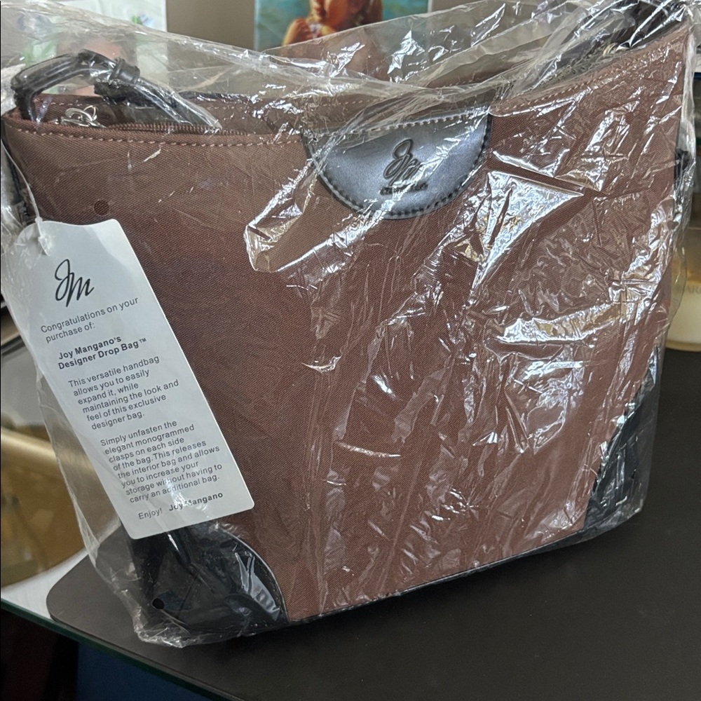 Joy Mangano Elegant Brown and Black Expandable Designer Drop Bag